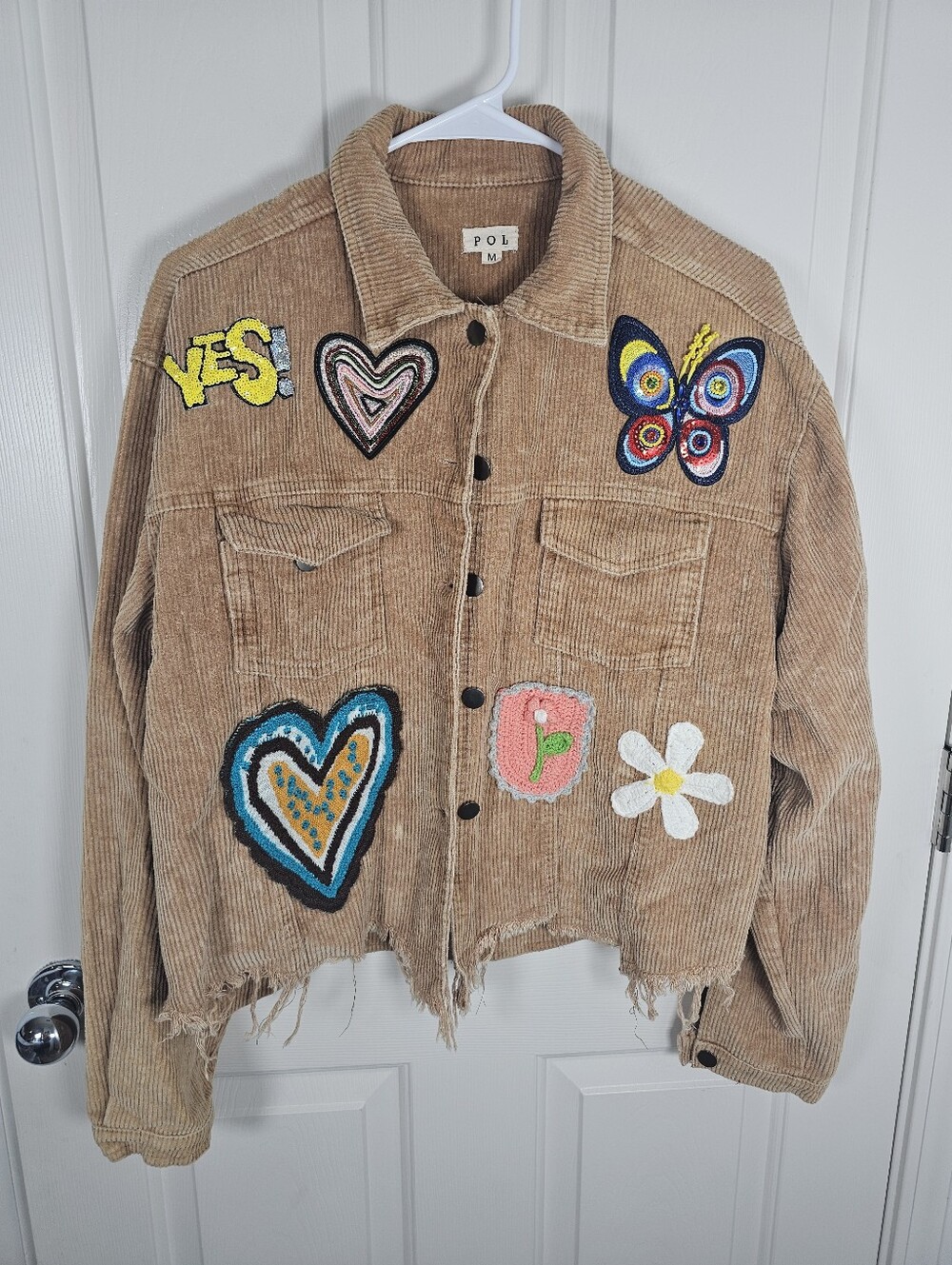 POL Corduroy Patch Sequince Crochet Jacket Size M - Picture 1 of 7